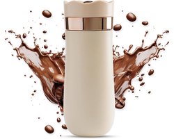 Allecto Plus Draagbare Franse Press Koffiezetapparaat - 11 oz Dubbelwandig Roestvrij Staal (Ivoor) - Geschikt voor Thuis, Camping en Onderweg