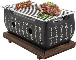 Allecto plus - Draagbare Japanse houtskoolgrill voor binnen en buiten met asbak en grillnet.