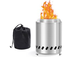 Allecto Plus - Draagbare vuurschaal voor buiten met grill en draagtas - Rookvrij en roestvrij staal - Voor camping en tuin - Werkt met pellets of hout