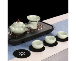 Allecto Plus - Drankenset van 12 klavertje vier onderzetters - Ronde kunstonderzetters van 9 cm - Zwart en blauw - Voor salontafel - Set van 12 stuks