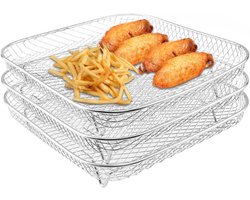 Allecto Plus - Drievoudig lucht friteuse rek van roestvrij staal voor airfryer - Stapelbaar & vierkant - Accessoires voor heteluchtfriteuse - Kookrek & dehydrator - Geschikt voor oven - Duurzaam materiaal