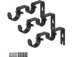 Allecto Plus - Dubbele gordijnroede beugels voor zware gordijnroedes, set van 3, zwart