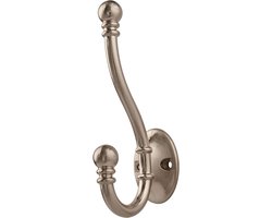 Allecto Plus - Dubbele Prong Wandgemonteerde Kapstokhaken - Set van 6 - Antieke Haken voor Hoed, Kleerhanger, Handdoeken - Inclusief Schroeven - Satijn Nikkel - Grote Maat.