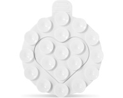 Allecto Plus - Dubbelzijdige Zuignap Telefoonhouder voor Smartphone - Wit met Hartvormig Ontwerp - Handig voor Auto en Thuis - Siliconen - Ronde Kleverige Telefoongreep - Accessoire voor Spiegel en Plat Oppervlak