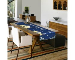 Allecto plus - Eid Mubarak Tafelloper 35x180cm Lantaarn Moskee Gouden Ster - Tafeldecoratie voor Ramadan en Feestartikelen met 2024 Thema.