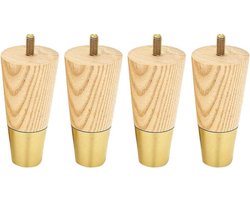 Allecto plus - Eikenhouten meubelpoten set van 4 - Gouden doppen - Voor bank, fauteuil, kast, stoel - Meubelverhogers