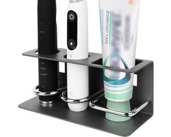 Allecto Plus - Elektrische Tandenborstelhouder voor Badkamer - Wandmontage - Aluminium - Organizer - Zelfklevend - Oral-B iO-serie - Philips Sonicare - 7AM2M Aquasonic - Zwart - Badkameraccessoire - Tandenborstel Hanger