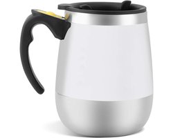 Allecto plus - Elektrische zelfroerende mok voor koffie en thee, roestvrijstaal, warme chocolademelk - Wit