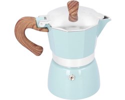 Allecto Plus - Espresso apparaat voor 3 kopjes, aluminium in kleur, met deksel en handvat, anti-brandwonden bescherming, klassiek koffiezetapparaat niet geschikt voor inductie, blauw.