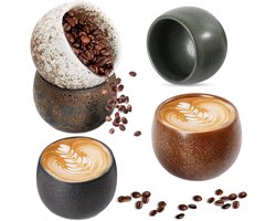 Allecto Plus - Espressokopjes set van 5 stuks 50 ml - Dikke keramische aardewerk kopjes voor espresso - Mokka macchiato thee - Perfect cadeau voor vrouwen en mannen