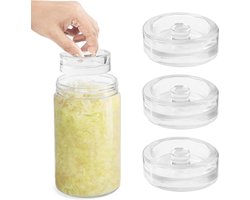 Allecto Plus - Fermentatie Gewichten Set (4 Stuks) - Zuur Kits voor Wijde Mond Inmaakpotten met Vlakke Bodem en Gemakkelijk Handvat - Voedselveilig Glas - Startersset voor Fermentatie - Winter Thema.
