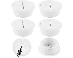 Allecto plus - Flexibele kunststof kabeldoorvoer 60 mm - Set van 6 - Voor bureau, computertafels en werkplekken - Wit