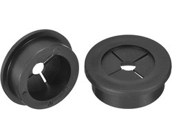 Allecto Plus - Flexibele rubberen kabeldoorvoer, 2 stuks, zwart, voor kantoor en computertafel. Met draadgatafdekking, 1-3/16 inch (30 mm). Bureau kabelorganizer.