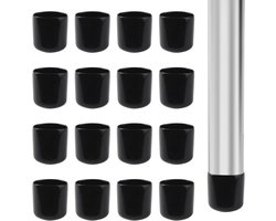 Allecto Plus - Flexibele zwarte rubberen eindkappen - Set van 16 - 3,5 cm - Voor pijpbuis, meubelpoten en meer
