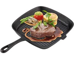 Allecto Plus - Gietijzeren Koekenpan met Anti-aanbaklaag en Grillpan - Kookpan voor Keuken - Krasbestendige Pot - Ideaal voor Koken - 9.53×9.06×1.18 inch