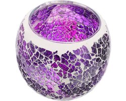 Allecto Plus - Glazen Kandelaar voor Eettafel Decoratie - Unieke Mozaïek Kristal Ornamenten - Paarse Theelicht Kandelaar Decoratie - Home Decor
