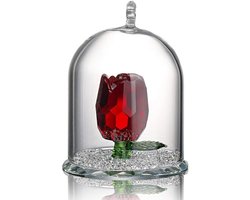 Allecto Plus - Glazen koepel ornament met kristalroos, rode dame cadeaufiguur
