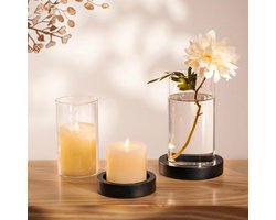 Allecto plus - Glazen Lantaarns Set: Kaarshouders in Houten Frame voor Tafeldecoratie - Kerst- en Bruiloftsdecoratie met Theelichthouders - Grote Staalkaarsen - Glazen Cilinder en Bodemvaas