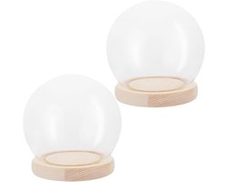 Allecto plus - Glazen stolp met houten bodem, 12 cm hoog, transparante koepel, decoratie en verlichting, woonaccessoire