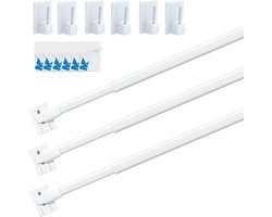 Allecto Plus - Gordijnroedes, 3 stuks, zelfklevende haken, raam, keuken, doe-het-zelfprojecten, vitragestangen, 70-120 cm, wit