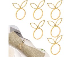 Allecto Plus - Gouden Konijnenoor Servetringen | 6 stuks - Metaal | Schattige Paashaas Servetgesp | Tafeldecoratie voor Pasen, Bruiloften & Feesten