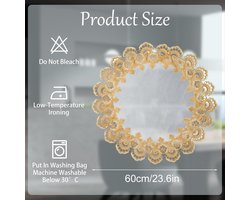 Allecto Plus - Gouden tafelkleed met kanten rand - Ronde keukentafel decoratie - Salontafel topper - Voor eetkamer en keuken - Bruiloft thema - 60 x 60 cm