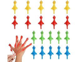 Allecto Plus - Grappige Vingerkippen 20 Stuks in 4 Kleuren - Katapultkippen voor Feestactiviteiten - Rubberen Kippen Spel met Gooiactie - Interactief Speelgoed voor Grapjes - Rekbaar en Vliegend Effect - Gag Cadeaus & Gadgets