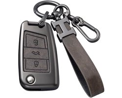 Allecto plus - Grijze Autosleutelhanger Cover voor VW Golf 7 - 3 Knoppen - Compatibel met MK7 Polo T-ROC Tiguan - Skoda Superb Octavia - Seat Leon Ibiza - Lederen Key Shell Houder