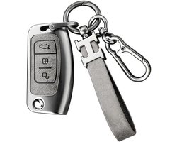 Allecto plus - Grijze beschermhoes Ford autosleutel Fiesta Focus Galaxy Kuga C-Max S-Max Mondeo MK4 - Autosleutelhanger hoesje 3 knoppen flip vouwsleutel