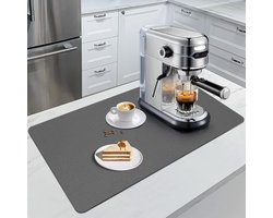 Allecto Plus - Grijze onderlegger 60 x 40 cm voor keukenservies, flessen, koffiezetapparaten, sneldrogende spatbescherming met antislip onderlaag