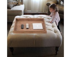 Allecto plus - Groot Vierkant Ottomaans Dienblad: Rustiek Decoratief Houten Blad met Handvatten voor Salontafel - Bruin – Woonkameraccessoire met Extra Grote Portie