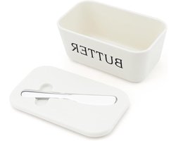 Allecto Plus - Grote botervloot met deksel voor keuken en koelkast - Boterdoos inclusief mes - Wit - Vaatwasmachinebestendig - Handige schep - 167 x 97 x 74 cm