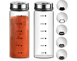 Allecto Plus - Grote Glazen Zout- en Peperstrooiers - 2 Stuks - Verstelbare Gaten - RVS Dispensers