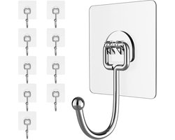 Allecto Plus - Grote zelfklevende haken voor wanden - 22 lbs draagkracht - Handdoekhaak - Waterdicht - Transparant - Badkamer - Douche - Keuken - Kleverige haken - Tassen - Buiten - Kopjes - Jassen - Deurhaken