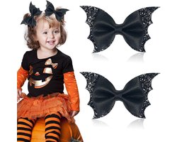 Allecto plus - Halloween haarspelden meisjes set van 2, zwarte strik met vleermuis ontwerp, kinderaccessoires, skelet kostuum accessoires, punk haarclip