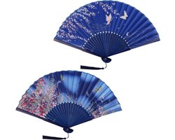 Allecto Plus - Hand Fans Zijde Stof Bamboe Chinese Stijl met Kwasten voor Muurdecoratie en Bruiloftsgeschenken