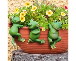 Allecto plus - Hangende Kikkerdecoratie voor Tuin en Terras, 3 Stuks Decoratieve Kikkerfiguren. Geschikt voor Vijvers, Plantenschalen en Bloempotten. Ideale Tuindecoratie.