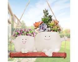 Allecto plus - Hangende Smile bloempot met gezicht en afvoergat voor binnen- en buitendecoratie, tuindecoratie