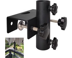 Allecto Plus - Heavy Duty Balkonparapluhouder Klem Tuinhek - Parasol Decking Holding Beugel Stand - Klembereik 20mm-63mm - Paraplu Diameter 23mm-38mm - Zwart - Stabiele Paraplu Houder voor Balkon of Tuinhek