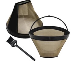 Allecto Plus - Herbruikbare roestvrijstalen koffiefilters (2 stuks) voor koffiezetapparaten en waterkokers - inclusief borstel - geschikt voor diverse vloeistoffilters - zwart - duurzaam en milieuvriendelijk