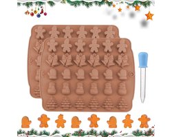 Allecto Plus - Herbruikbare siliconen kerst chocoladevormen - Set van 2 stuks inclusief pipetten - Anti-aanbak bakvormen met kerstpatroon - Voor het maken van snoep, fondant, gelei, bonbons - DIY snoepjes maken - Kerstmis thema