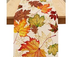 Allecto plus - Herfst tafelloper met herfstbladeren patroon - Oranje - 33x183 cm - Decoratief tafelkleed voor familiefeesten, bruiloften en hoteldecoraties