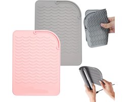 Allecto Plus - Hittebestendige mat voor stijltangen en krultangen - 2 stuks - Siliconen - Beschermingsmat voor haarstyling - Reis- en thuisgebruik - Roze grijs - Hittebestendig