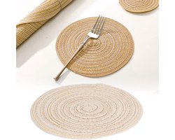 Allecto Plus - Hittebestendige Ronde Placemats van 20 cm - Set van 6 - China Gras Vlecht - Antislip Onderzetter - Eettafel Plaatsmatten - Thuis en Koffie Bar Gebruik - Beige Kleur
