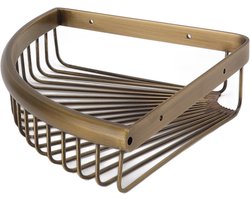 Allecto Plus - Hoek Douche Caddy van Messing en Roestvrij Staal - Wandgemonteerde Douche Organizer voor Badkamer - Ruimtebesparend Rek voor Badkamer, Toilet, Slaapzaal en Keuken met Stijlvol Design