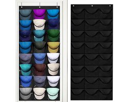 Allecto Plus - Honkbalkaphouder voor muur en deur met 24 vakken - Pet organizer met dubbele opvouwbare caphouder