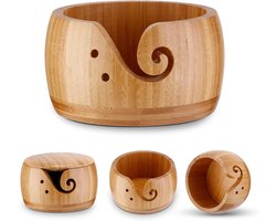 Allecto Plus - Houten breigom opslag kom van bamboe voor wol, met deksel