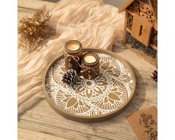 Allecto plus - Houten decoratief dienblad voor salontafel en keuken - Rustieke boerderij stijl met wit gewassen afgeronde lade - Geschikt voor keukenaanrecht en Ottomaanse - Multifunctioneel decoratiestuk voor thuis