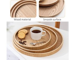Allecto Plus - Houten Dienblad 24 cm - Ronde Salontafel Accessoire - Vintage Stijl - Decoratief Schotel Plankje