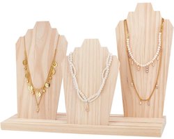 Allecto plus - Houten Ketting Display Stand met 3-Rij Houder en Verwijderbare Displays - Sieraden Stand voor Kettingen en Ringen - Houten Plank - Craft Show Leveranciers Verkopen